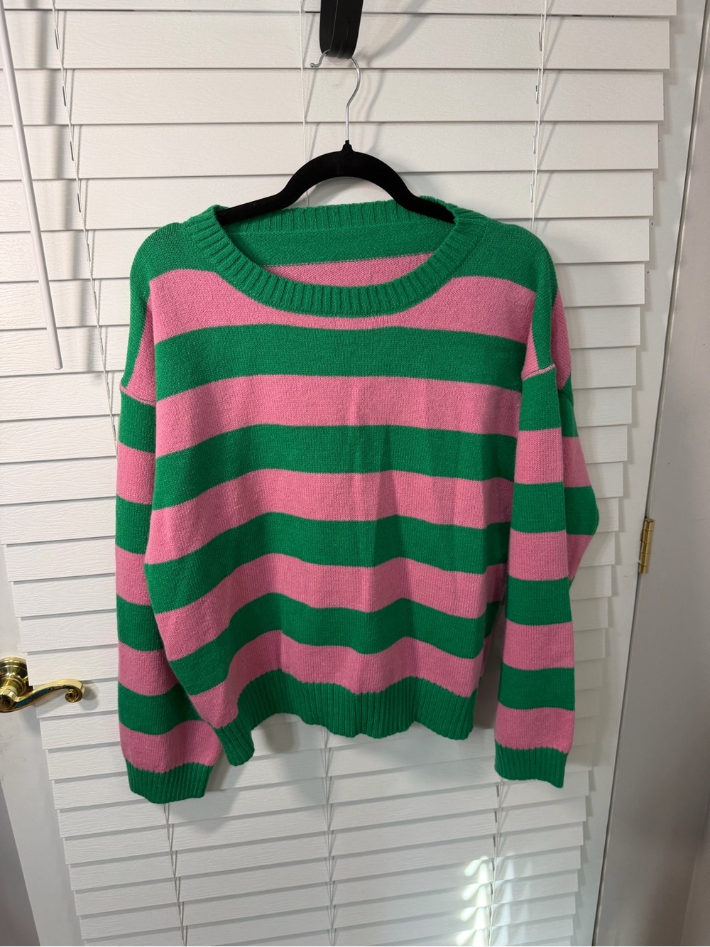 Striped Green and Pink Crewneck Sweater - Women